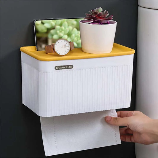 Wall Mount Toilet Roll Holder Tissue Box Waterproof Paper Towel Holder Case Storage Box Tray Portable Toilet Roll Holder